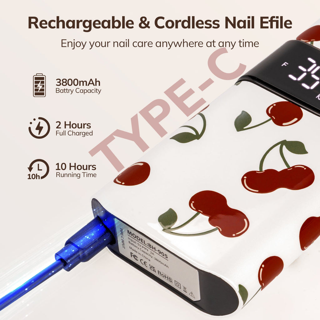 Wand™ Nail Drill - Cherry Print - 35,000 RPM Rechargeable